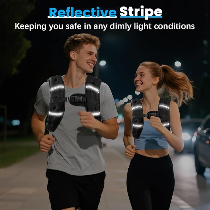 Weighted Vest, 6lb/8lb/12lb/16lb/20lb/30lb for Men, Women with Reflective Stripe, Weight Vests Adjustable for Workout, Strength Training, Running, Fitness, Muscle Building, Weight Loss