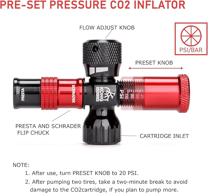 CO2 Inflator Kits with 6 X 16g / 25g CO2 Threaded Cartridges for Bike Tires, Presta and Schrader Valve Compatible, CO2 Bike Tire Pump for Mountain and Road Bicycles