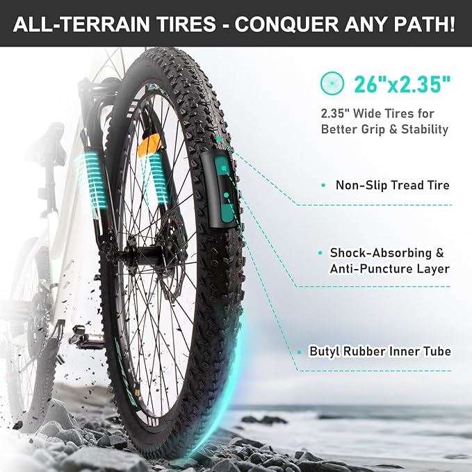 HappyHugs Women’s 26 Inch Mountain Bike, Low-Step Frame, 21-Speed Twist Shifters, Dual Disc Brakes, Front Suspension, 26×2.35 All-Terrain Tires for City Commute & Park Trails