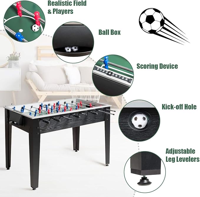Giantex 48'' Foosball Table, Wooden Soccer Table Game w/Footballs, Suit for 4 Players, Competition Size Table Football for Kids, Adults, Football Table for Game Room, Arcades