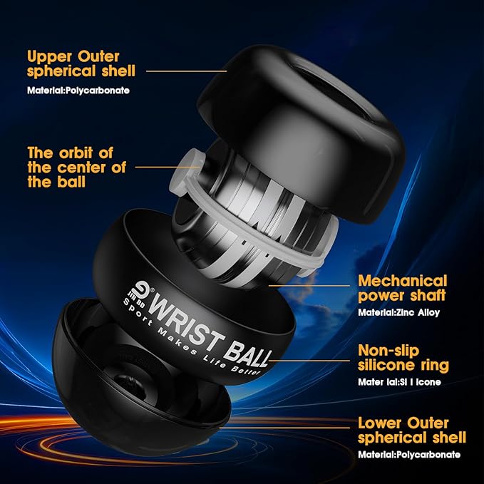 Wrist Trainer Ball Auto-Start Gyroscopic Forearm Exerciser Gyro Ball for Strengthen Arms, Fingers, Bones and Muscles