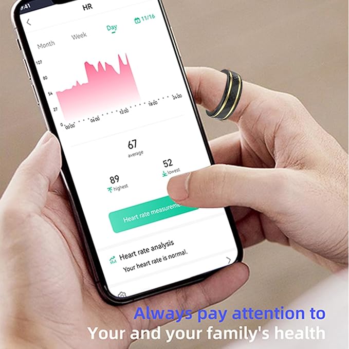 Loluka Smart Ring with Step Tracker Health Tracker with Sleep Monitor Heart Rate Monitor Family Care Fitness Ring Fitness Tracker No Subscription Fee for Android iOS Black 10
