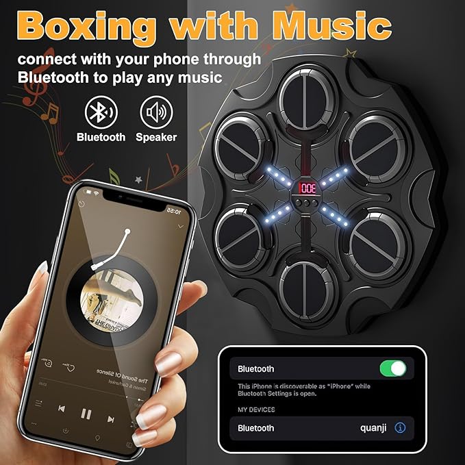 Music Boxing Machine- Smart Bluetooth Wall Mounted Boxing Training Equipment for Children, Electronic Boxing Target for Kids, Includes Gloves, Great Boxing Gift for Boys Girls (Black)