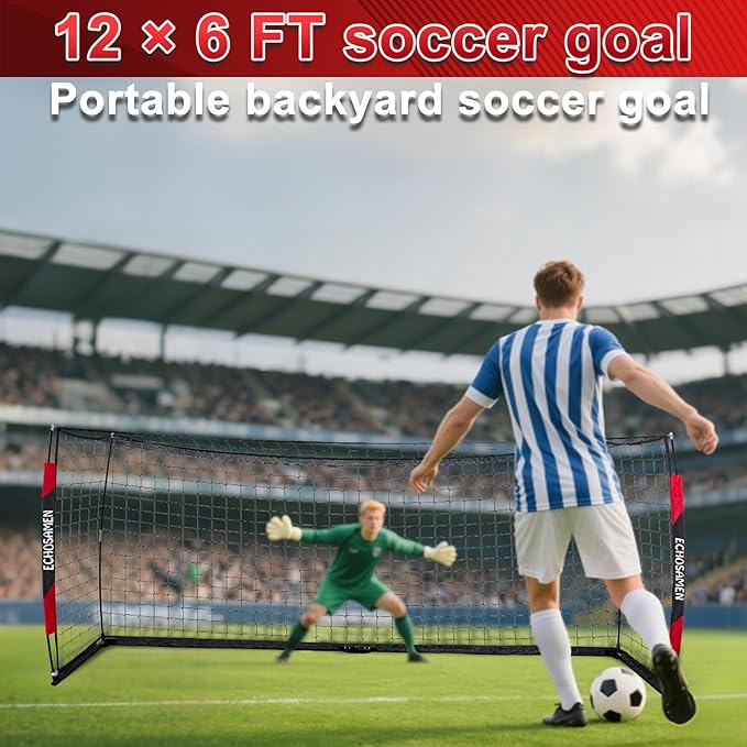 12X6FT/6X4FT Soccer Goal, Portable Soccer Goals for Backyard, Easy to Carry, Easy to Install, Comes with 1 Carry Bag, 4 Ground Nails, Youth and Adult Training Equipment.
