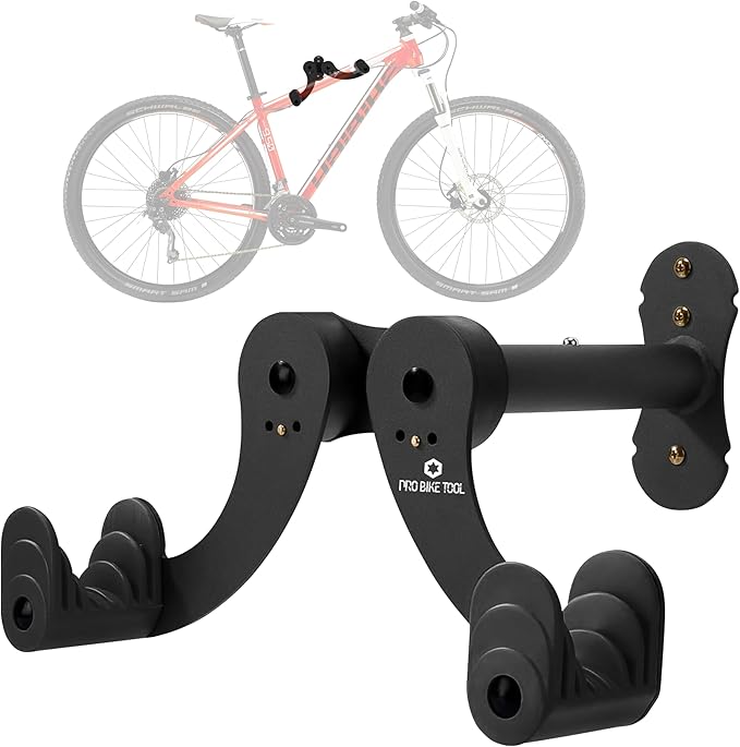 PRO BIKE TOOL Bike Rack Garage Wall Mount - Durable Alloy Bicycle Storage System with Adjustable Bike Hook Hanger for Indoor Use - Ideal for Road, MTB, and Hybrid Bikes - Holds Up to 48.5 lbs, Black