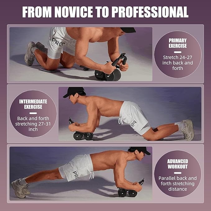 2024 First Ever Calorie Counting Ab Roller High-Performance Abdominal Exercise Machine with Automatic Rebound, Multi-layered Anti-Slip Design & Versatile Exercise Bands