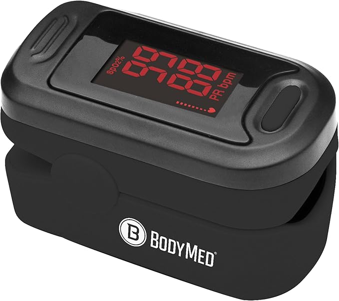 BodyMed Fingertip Pulse Oximeter Blood Oxygen Saturation Monitor with LED Display - Lightweight and Easy to Use - Lanyard and Batteries Included