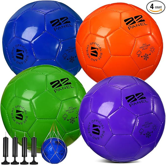 Shappy 4 Pcs Deflated Soccer Balls Bulk with Pump Mesh Bag Operation Christmas Official Size 3 4 5 Indoor Outdoor Colorful Game Sport Gift for Child Adult School