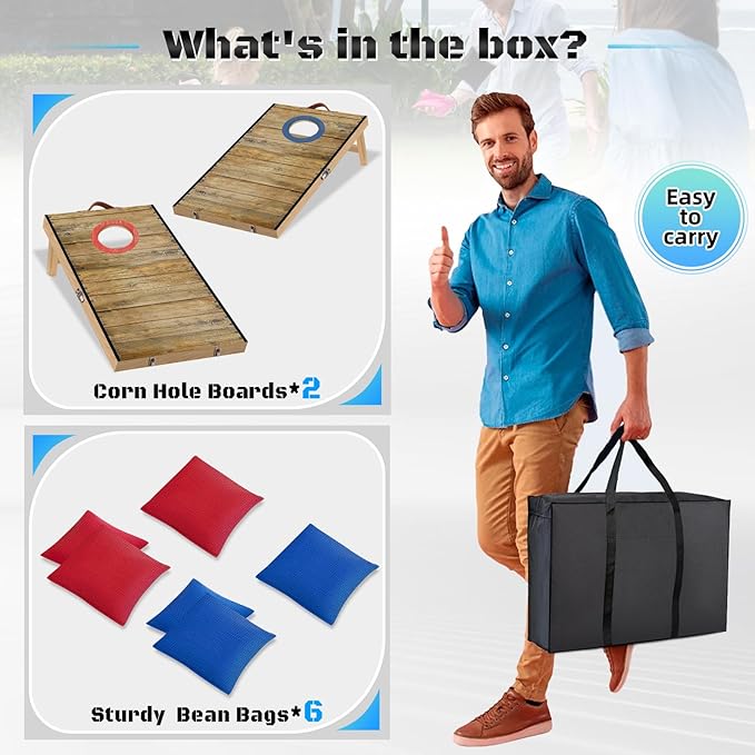 Portable Cornhole Board Set 2 ft x 1 ft Cornhole Set with 6 Bean Bags Foldable Cornhole Game for Kids and Adult Indoor or Outdoor Backyard Corn Hole Toss Games