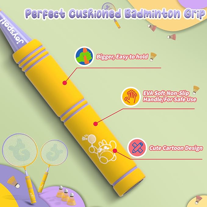JOY SPOT! Kids Badminton Rackets Set with Soft Grip, Oversize & Lightweight Shuttlecocks Racquet with Carry Bag for Children Youth, 2 Player Sport Game for Indoor Outdoor Backyard
