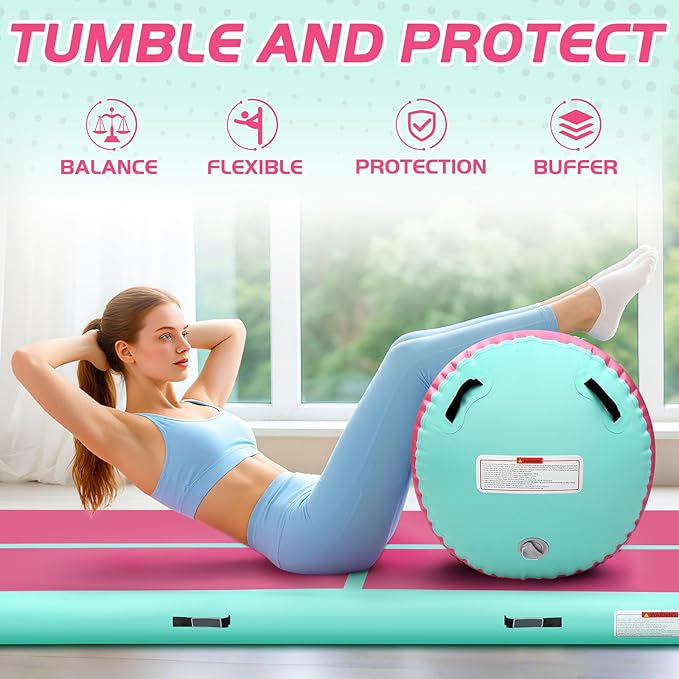 Inflatable Gymnastics Air Roller Set, Tumble Rolling Air Roller Gymnastics Barrel with Electric Pump for Kids Adults Home Outdoor Gymnastic Training Cheerleading Yoga