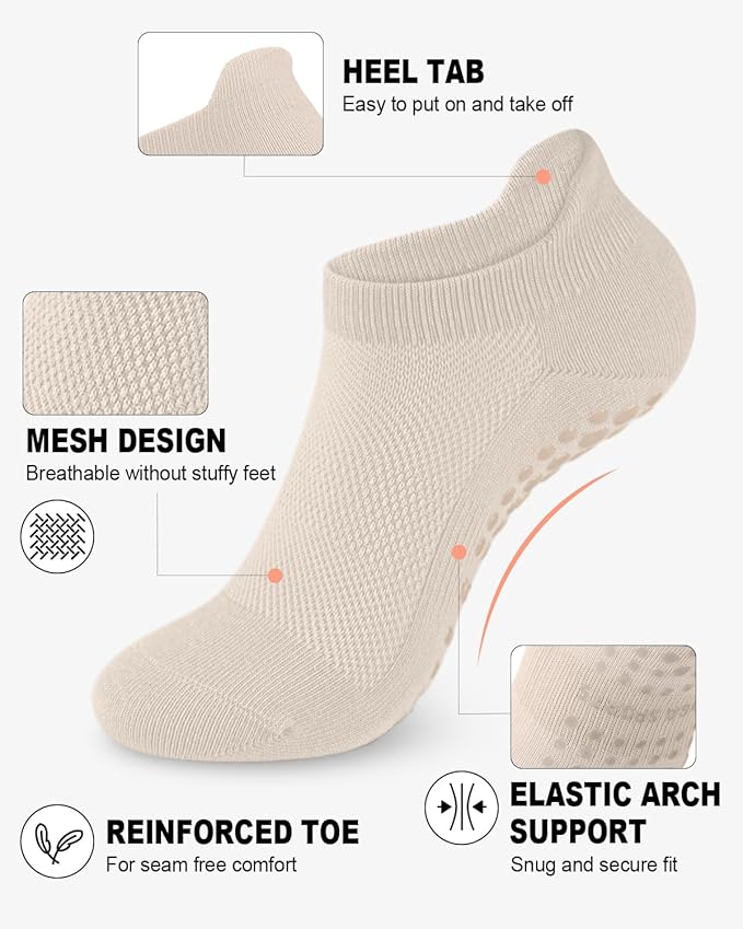 6 Pairs Grip Pilates Socks for Women, Non-slip Yoga Athletic Socks for Barre Ballet Barefoot Workout Hospital