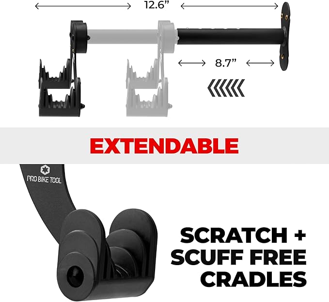 PRO BIKE TOOL Bike Rack Garage Wall Mount - Durable Alloy Bicycle Storage System with Adjustable Bike Hook Hanger for Indoor Use - Ideal for Road, MTB, and Hybrid Bikes - Holds Up to 48.5 lbs, Black