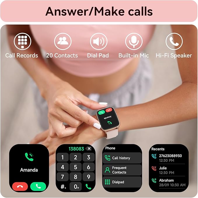Tensky Smart Watch for Women/Men Android & iPhone, 1.85" Touch Screen Fitness Tracker with Answer/Make Call, IP68 Waterproof Heart Rate/SpO2/Sleep Monitor, Pedometer, 100+ Sport Modes (2 Bands)