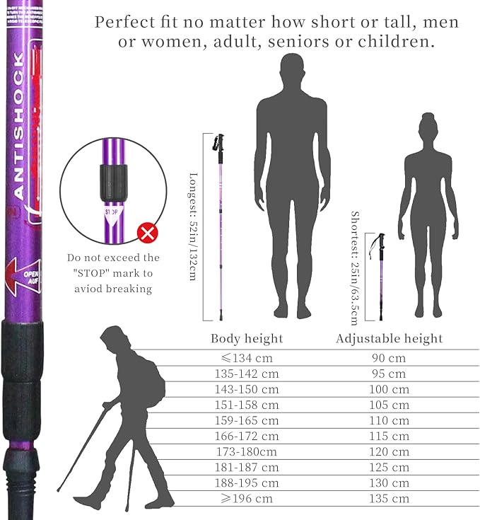 Aihoye Trekking Poles Shock Absorbing Adjustable Hiking or Walking Sticks for Hiking Collapsible Strong, 2-pc Pack Lightweight Walking Pole, All Terrain Accessories and Carry Bag