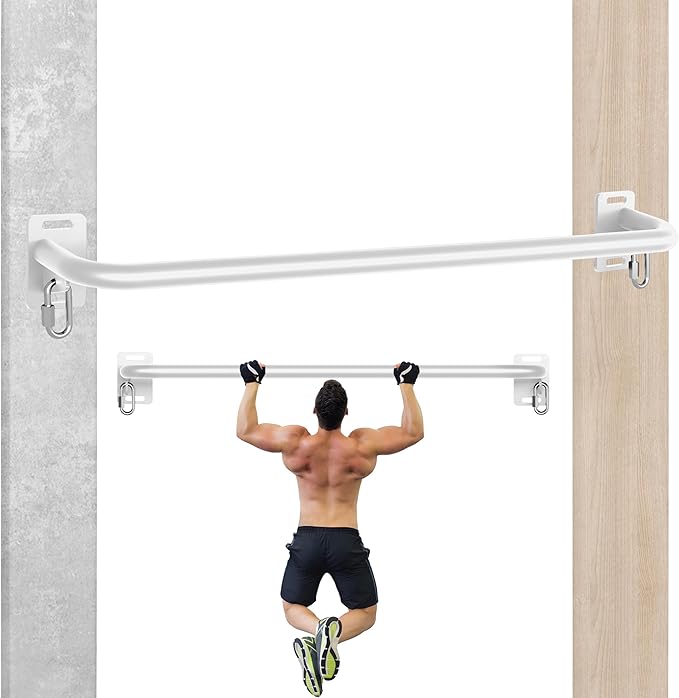 36" Heavy Duty Pull Up Bar Wall/Joist Mounted, 600 LB Capacity, Multi-Grip Bar for Garage & basement rafter Use - All-in-One Workout Station with Carabiners & Space-Saving Design