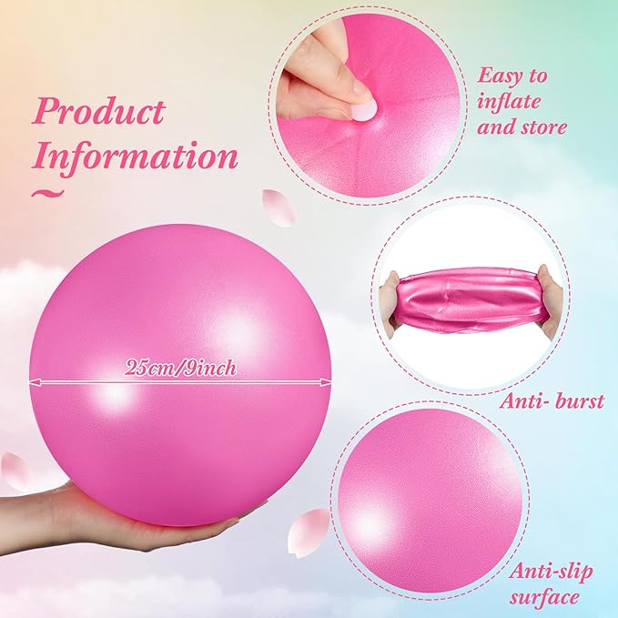 Sotiff 20 Pcs 9 Inch Exercise Pilates Ball Yoga Therapy Ball Pink Purple for Yoga Stability Barre Training Stretching Physical Posture Training Gym