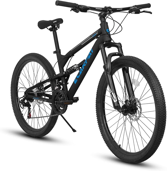 Mountain Bike 24 26 27.5 Inch, Dual Full Suspension Mens Womens Bike, 21 Speeds Dual Disc Brake Carbon Steel Bike, Boys Mens Mountain Bike for School Work Summer Camping, Birthday Gift Choice