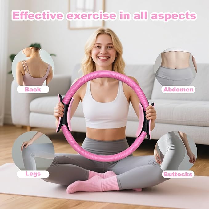 Pilates Ring Circle Set 13 Pcs Exercise Equipment Accessories for Women Workouts Pilates Ball Stretching Strap Magic Circle Yoga Ring Gym Back Bag Resistance Band Anti Slip Socks
