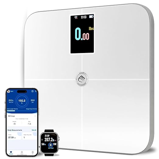 Premium Smart Digital Body Weight Scale FSA or HSA elegible - 4 Electrodes – 25+Metrics -Rechargeable- WiFi & Bluetooth - Full Body Analysis -Track Body Fat, Muscle Mass, Fat Percentage, Sleek Design