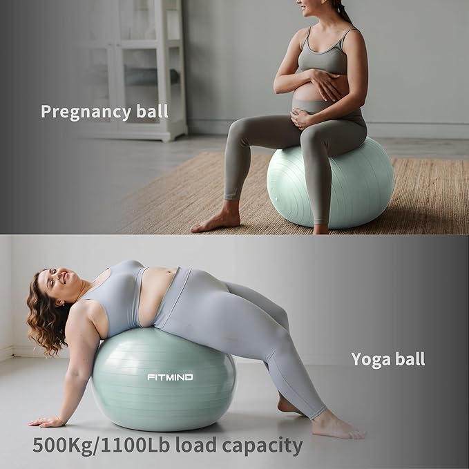 FITMIND_ Extra Thick Exercise Ball Yoga Ball 22in/26in/30in for Workout Pregnancy Stability,Anti-Burst and Slip Resistant Swiss Ball with Pump for Yoga, Pilates, Fitness,Birthing,Physical Therapy