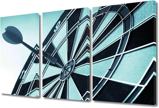 Dart Board Pictures Wall Art 3 Piece Dart Hits the Bullseye Rustic Decor Artwork Contemporary Home Decor for Living Room Bar Club Sports Theme Posters and Prints Framed Ready to Hang(24" Wx36 H)