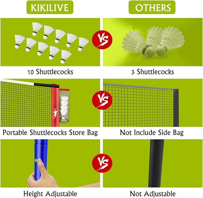 Pickleball Badminton Net Set for Backyards, All-in-One Portable Volleyball Combo Set with Adjustable Net, Volleyball Pickleball Paddles & Badminton Rackets for Indoor Outdoor