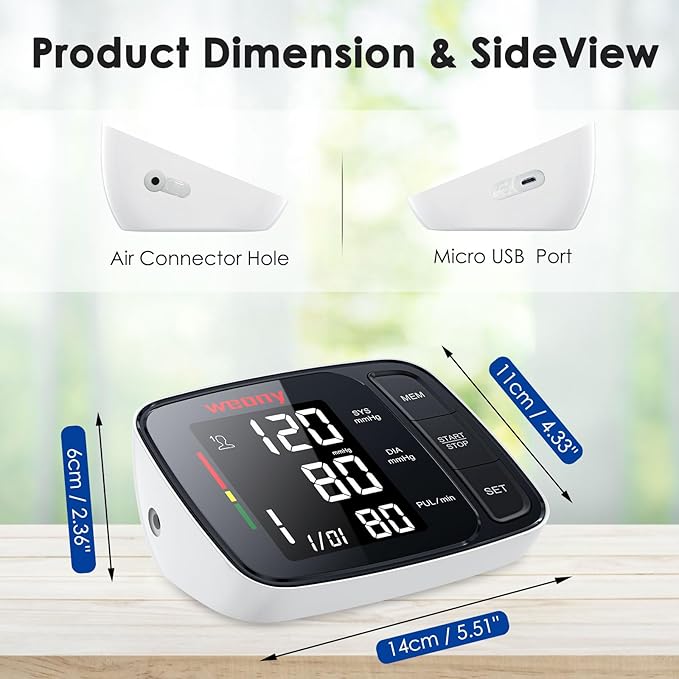 Blood Pressure Monitor,Upper Arm Blood Pressure Monitors for Home Use,Digital Automatic Blood Pressure Machine,Adjustable 8.7"-17" Blood Pressure Cuff Backlight LCD with 2 * 90 Reading Memory