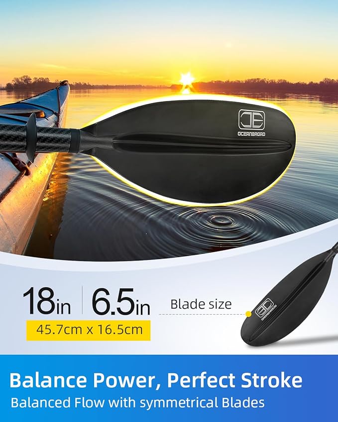 OCEANBROAD Adjustable Carbon Fiber Kayak Paddle 86in/220cm to 94in/240cm Kayaking Oar for Adults with Paddle Leash 1 Paddle