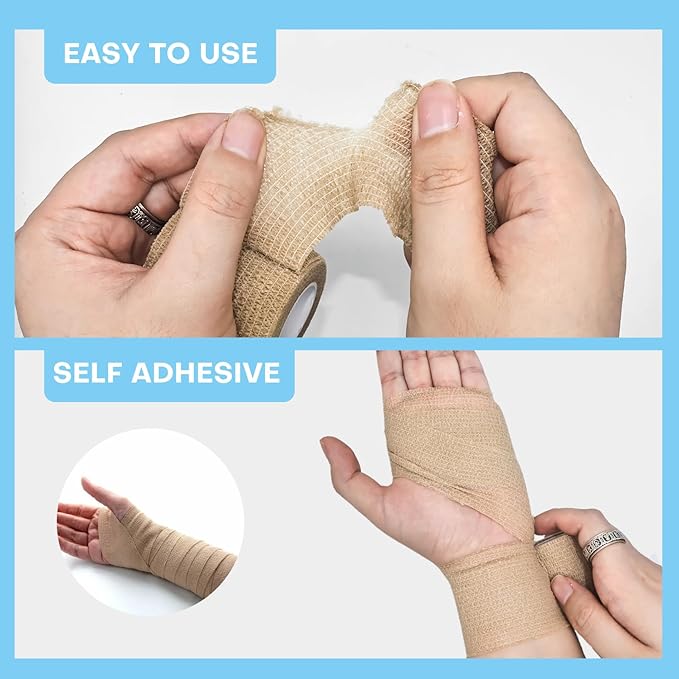 48 Pack 2” x 5 Yards Self Adhesive Bandage Wrap, Elastic Breathable Cohesive Bandage Wrap Athletic Stretch Tape for Wrist Ankle Sports (Brown)