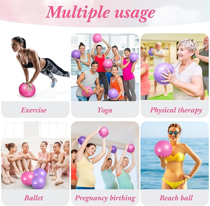 Sotiff 20 Pcs 9 Inch Exercise Pilates Ball Yoga Therapy Ball Pink Purple for Yoga Stability Barre Training Stretching Physical Posture Training Gym