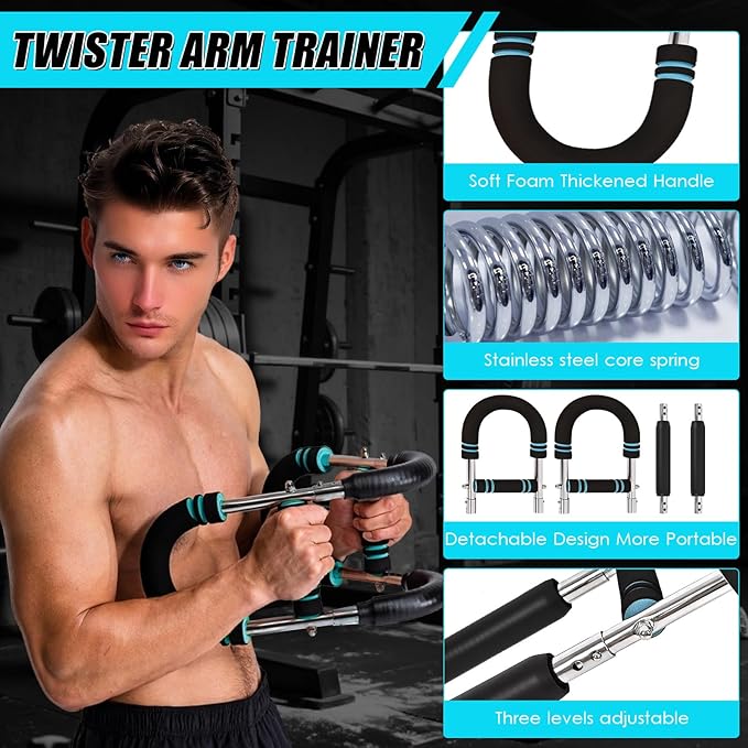 Twister Arm Exerciser, 70-110lb Adjustable Workout Equipment,Twister Arm Exerciser,Chest,Arms, Shoulders and Forearms Muscle Training Fitness Equipment,Portable Power Twister Bar