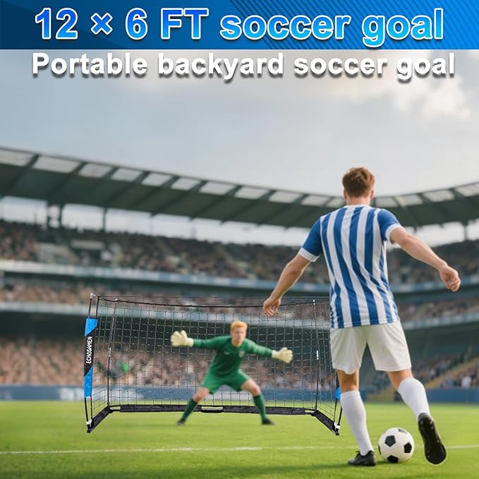 12X6FT/6X4FT Soccer Goal, Portable Soccer Goals for Backyard, Easy to Carry, Easy to Install, Comes with 1 Carry Bag, 4 Ground Nails, Youth and Adult Training Equipment.
