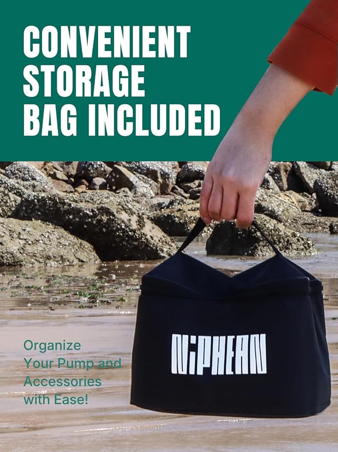 Niphean Paddle Board Pump with (Extra-Long) 118'' Charging Cable, 50 PSI Tire Inflator with Storage Bag, SUP Pump for Inflatables &Deflation, Air Inflator for Car Tires, SUP, Balloon, Mattress