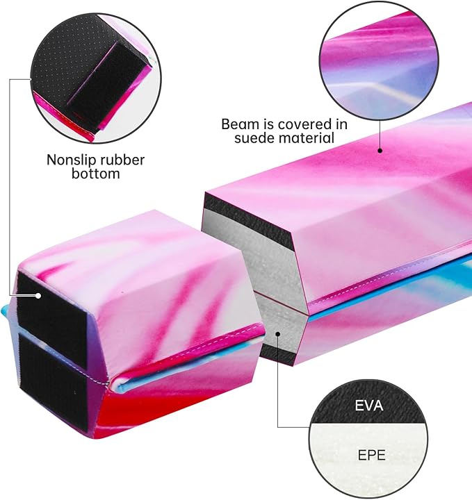 FBSPORT 8ft/6ft Balance Beam: Folding Floor Gymnastics Equipment for Kids Adults,Non Slip Rubber Base, Gymnastics Beam for Training, Practice, Physical Therapy and Professional Home Training