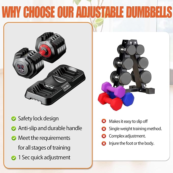 Adjustable Dumbbell Set 25/55/90LBS,10 in 1 Free Weights Dumbbell with Anti-Slip Texture Handle,1 Sec Speed Adjustment Men/Women Gym and Home Strength Training Equipment.
