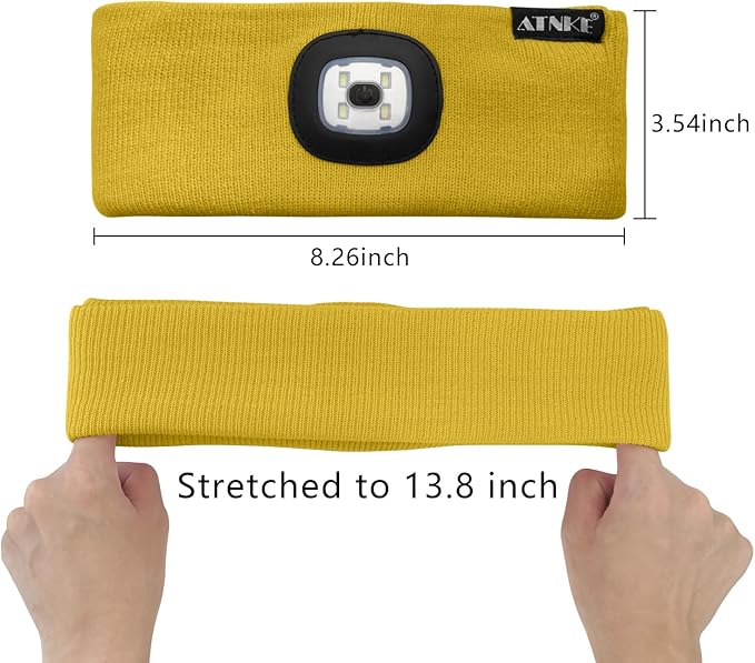 ATNKE 4 LED Lighted Sport Sweatband,USB Rechargeable Running Head Band Lamp High Stretch Wicking Gifts for Men and Women
