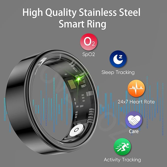 Smart Ring Health Tracker, Fitness Sleep and Heart Rate Monitor Smart Ring, Waterproof Bluetooth Fitness Tracker Ring IPX68 Waterproof (Black, 11)