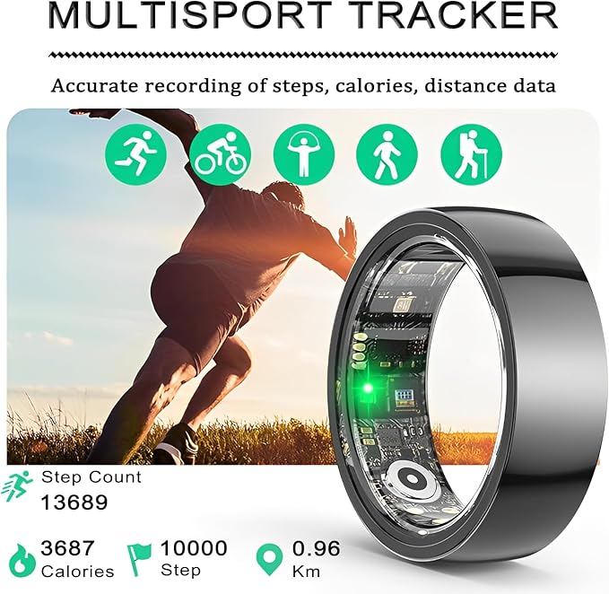 2025 New Smart Ring for Women Men, Ceramic Smart Health Ring - IP68 Waterproof Fitness Ring with Sleep Tracker, Step Tracker, Heart Rate/Blood Oxygen/Distance Monitoring, Charging Case