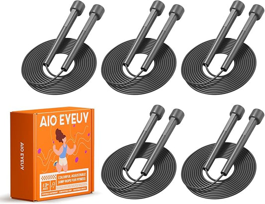 5 Pack Adjustable Jump Rope for Fitness and Exercise,Lightweight PVC Skipping Rope for Men,Women and Kids-Tangle-Free for Keeping Fit, Training, Workout