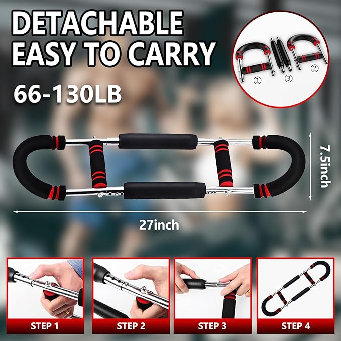 Chest Workout Equipment, 3 Holes Adjustable 66-130lb Portable Detachable Fitness Machine, Trainer Arm Traine for Men Women