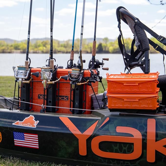 YakAttack BlackPak Pro 16" x 16" Kayak Fishing Crate with 6 Rod Holders - Orange | Tackle Storage Box & Fishing Gear Organizer | Lightweight, Durable & Customizable Kayak Fishing Accessory