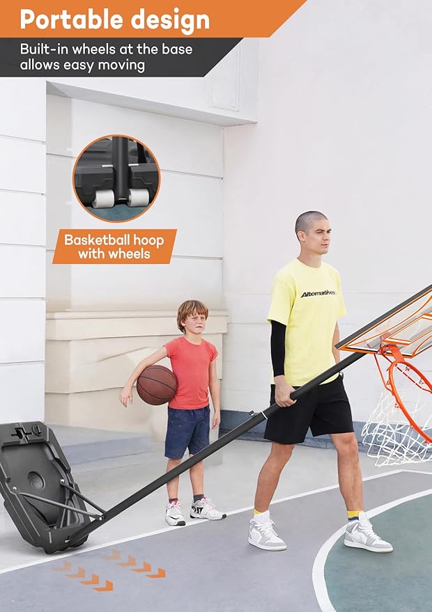 Aimking Basketball Hoop Outdoor 3.3-10FT 5s-Rapid-Adjustable, 40/44 inch Shatterproof Backboard & Enlarged Base, Portable Basketball Hoop & Goal for Kids/Adults/Families in Poolside/Backyard/Indoor