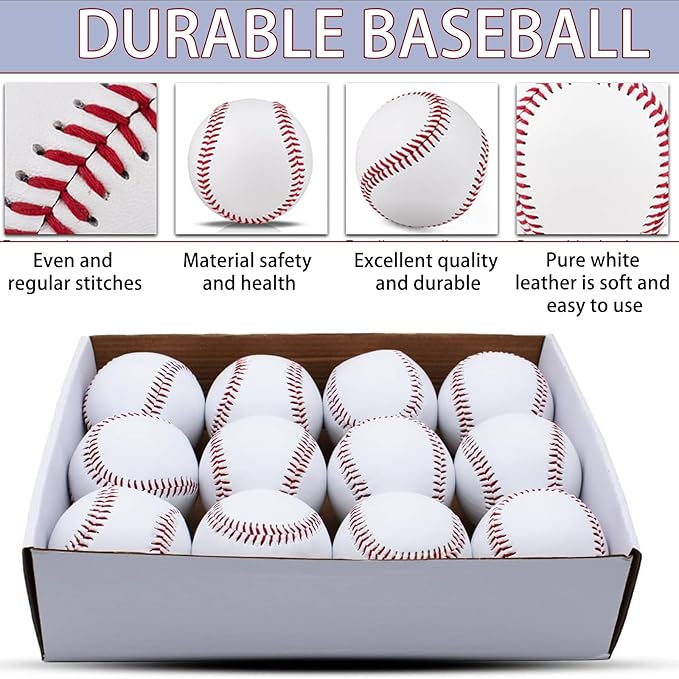Magicorange Baseball, 12 Pack Training Baseballs Unmarked Practice Rubber Core Baseballs for Hitting, Soft Toss, Batting, Fielding, Pitching