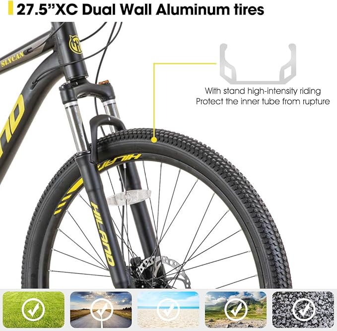 HILAND 27.5 inch Mountain Bike 21 Speeds, Lock-Out Suspension Fork, Aluminum Frame Hydraulic Disc-Brake for Men Women Mens MTB Bicycle Adlut Bike