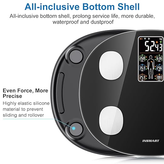 INSMART Smart Scale for Body Weight, All-in-one LCD Display Bathroom Weight Scales Body Fat Scale,Bluetooth Digital Smart Weighing Scale with Heart Rate,Heart Index & Body Composition Analyzer,396 lbs