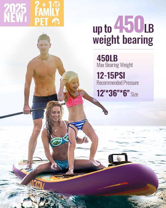Inflatable Stand Up Paddle Board 12' with Kayak Seat & Dual Paddles – Premium SUP Board for Adults & Families Includes Kayak Conversion Kit, Pump, Leash & Accessories – Stable Wide Deck for Beginners