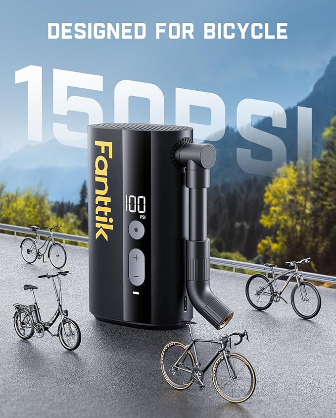 Fanttik X9 Ace Mini Bike Pump, 32s Fast Inflate Bike Pump with Gauge, 150PSI Electric Air Pump with Presta and Schrader Valve, Suitable for Mountain Bike, Road Bike, Electric Bike, MTB