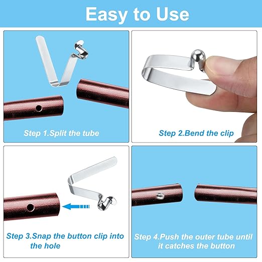 PATIKIL 9x8mm Kayak Paddle Snaps, 10 Pack Tent Pole Clips Steel V Shaped Single Pin Push Button Spring Clips Lock Tube Pole Clips for Camping Awning