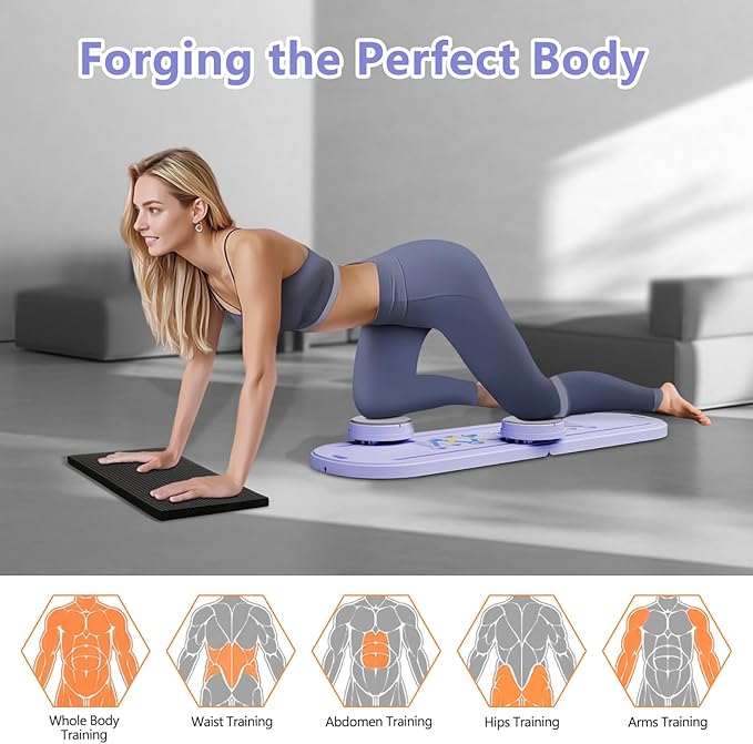 Pilates Board, 6 in 1 Pilates Reformer Sets, Foldable Portable Abdominal Board, Pilate Sliding Board Core Exercise Pilates Equipment for Women, Men & Beginners